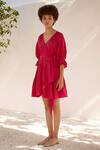 Kharakapas_Fuchsia Double Cotton V Neck First Love Wrap Dress  _Online_at_Aza_Fashions