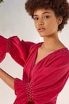 Shop_Kharakapas_Fuchsia Double Cotton V Neck First Love Wrap Dress  _Online_at_Aza_Fashions