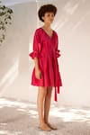 Kharakapas_Fuchsia Double Cotton V Neck First Love Wrap Dress  _at_Aza_Fashions