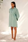 Buy_Kharakapas_Blue Linen Shirt Collar Asymmetric Hem Haze Dress  _Online_at_Aza_Fashions