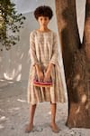 Buy_Kharakapas_Multi Color Linen Checkered Pattern Boat Spring Dream Dress  _Online_at_Aza_Fashions