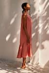 Kharakapas_Pink Linen Scoop Neck Soft Gaze Flared Dress  _Online_at_Aza_Fashions