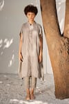 Kharakapas_Grey Melange Cotton One Last Time Hem Tunic And Trouser Co-ord Set  _Online_at_Aza_Fashions