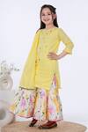 Kalp_Yellow Cotton, Lurex Embroidery, Gota Patti Floral Kurta Sharara Set _Online_at_Aza_Fashions