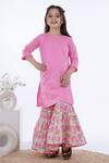 Kalp_Pink Cotton, Lurex Embroidery, Gota Patti Gulbahar Kurta Sharara Set_Online_at_Aza_Fashions