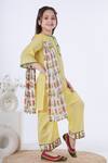 Kalp_Yellow Cotton, Lurex Embroidery, Gota Patti Zard Kurta Set With Printed Dupatta _Online_at_Aza_Fashions