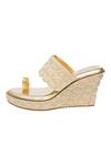 Buy_Kkarma Accessories_Gold Embroidery, Beads Kalki Platform Wedges _Online_at_Aza_Fashions