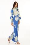 Koai_Blue Poplin Cotton Floral Pattern Pant _at_Aza_Fashions