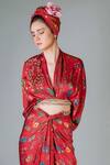 Pds By Sneha_Red Satin And Embroidery Floral & Wrap Top & Knot Skirt Set  _Online_at_Aza_Fashions