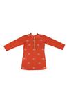 Little Stars_Orange Handloom Cotton And Muslin Band Collar Kurta & Patiala Pant Set _Online_at_Aza_Fashions