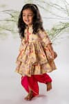 Buy_Lil Angels_Multi Color Cotton, Kota Doria Bird Of Paradise Peplum Top And Dhoti Pant Set _Online_at_Aza_Fashions