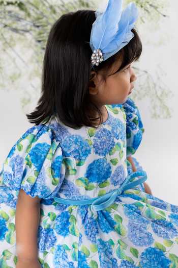 Lil Angels_White Cotton, Crepe Floral Print Dress _Online_at_Aza_Fashions