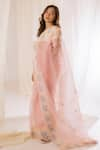 Vaani Beswal_Pink Handwoven Silk Organza Embroidery Floral Border Saree _Online_at_Aza_Fashions