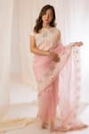 Buy_Vaani Beswal_Pink Handwoven Silk Organza Embroidery Floral Border Saree _Online_at_Aza_Fashions