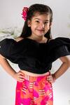 Lil Angels_Black Satin, Cotton Layered Top And Candy Print Pant Set _Online_at_Aza_Fashions