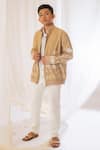 Vaani Beswal_Beige Handwoven Muga Slub Embroidery Floral Bomber Jacket _Online_at_Aza_Fashions