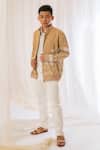 Buy_Vaani Beswal_Beige Handwoven Muga Slub Embroidery Floral Bomber Jacket _Online_at_Aza_Fashions
