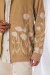 Vaani Beswal_Beige Handwoven Muga Slub Embroidery Floral Bomber Jacket _at_Aza_Fashions