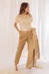 Buy_Vaani Beswal_Beige Handwoven Muga Slub Plain Straight Fit Trouser _Online_at_Aza_Fashions