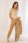 Shop_Vaani Beswal_Beige Handwoven Muga Slub Plain Straight Fit Trouser _Online_at_Aza_Fashions