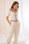 Vaani Beswal_Off White Plain Straight Fit Trouser With Embroidered Belt _at_Aza_Fashions