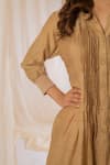 Shop_Vaani Beswal_Beige Handwoven Chanderi Silk Plain Mandarin Collar Pintuck Dress _Online_at_Aza_Fashions