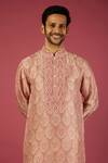 Krishna Mehta_Pink Tussar Embroidered Floral Garden Print Kurta Set _Online_at_Aza_Fashions