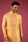 Krishna Mehta_Orange Tussar Printed Geometric Kurta Set _Online_at_Aza_Fashions