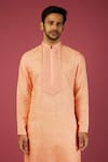 Krishna Mehta_Peach Tussar Printed Geometric Kurta Set _Online_at_Aza_Fashions