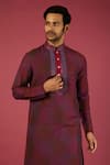 Buy_Krishna Mehta_Maroon Tussar Printed Checkered Pattern Kurta Set _Online_at_Aza_Fashions