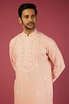 Shop_Krishna Mehta_Peach Pst Embroidered Floral Garden Print Kurta Set _Online_at_Aza_Fashions
