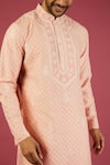Krishna Mehta_Peach Pst Embroidered Floral Garden Print Kurta Set _at_Aza_Fashions