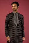Buy_Krishna Mehta_Black Tussar Printed Bandhani Pattern Kurta Set _Online_at_Aza_Fashions