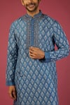 Buy_Krishna Mehta_Blue Tussar Printed Floral Blossom Block Kurta Set _Online_at_Aza_Fashions