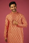 Krishna Mehta_Orange Tussar Printed Floral Blossom Kurta Set _Online_at_Aza_Fashions