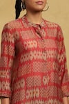 Shop_Ritu Kumar_Orange Screen Print Ikat Round Glitch Button Down Kurta _Online_at_Aza_Fashions