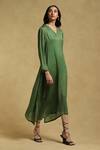 Buy_Ritu Kumar_Green Crimp Satin Asymmetric Kurta_Online_at_Aza_Fashions