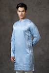 PAARSH Blue Linen, Satin, Cotton Pintucked Kurta Set Online at Aza Fashions PAARSH_Blue Linen, Satin, Cotton Pintucked Kurta Set _Online_at_Aza_Fashions
