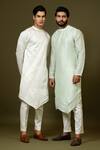 Paarsh_Ivory Linen, Satin, Cotton Embroidery Chid Asymmetric Kurta Set _Online_at_Aza_Fashions