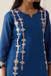 Kamaltaas Blue Chanderi Silk, Lining Mulmul Pittan Floral Embroidered Kurta And Pant Set Online at Aza Fashions Kamaltaas_Blue Chanderi Silk, Lining Mulmul Pittan Floral Embroidered Kurta And Pant Set _Online_at_Aza_Fashions