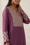 Buy_Kamaltaas_Purple Chanderi Silk Embroidery Pittan Work Leaf Neck Paisley Anarkali Set _Online_at_Aza_Fashions