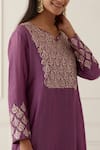Kamaltaas Purple Chanderi Silk, Lining Mulmul Paisley Embroidered Anarkali And Pant Set Online at Aza Fashions Kamaltaas_Purple Chanderi Silk, Lining Mulmul Paisley Embroidered Anarkali And Pant Set _Online_at_Aza_Fashions
