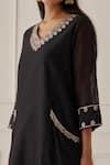 Buy_Kamaltaas_Black Chanderi Silk, Lining Mulmul Gota, Pittan Work V Neck Kurta _Online_at_Aza_Fashions