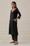 Shop_Kamaltaas_Black Chanderi Silk Embroidery Gota V Neck Straight Kurta And Pant Set  _Online_at_Aza_Fashions