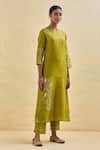 Shop_Kamaltaas_Green Mulmul Pittan Gota Embroidered Kurta Set_Online_at_Aza_Fashions