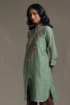 Ritu Kumar_Green Handloom Cotton Chanderi Embroidered Floral Mandarin Collar Kurta _Online_at_Aza_Fashions