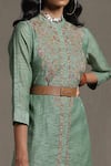 Shop_Ritu Kumar_Green Handloom Cotton Chanderi Embroidered Floral Mandarin Collar Kurta _Online_at_Aza_Fashions