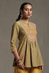 Shop_Ritu Kumar_Green Viscose Slub Floral Embroidered Kurta_Online_at_Aza_Fashions