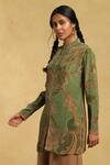 Buy_Ritu Kumar_Green Rayon Crepe Paisley Band Collar Kurta _Online_at_Aza_Fashions