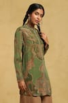 Shop_Ritu Kumar_Green Rayon Crepe Paisley Band Collar Kurta _Online_at_Aza_Fashions